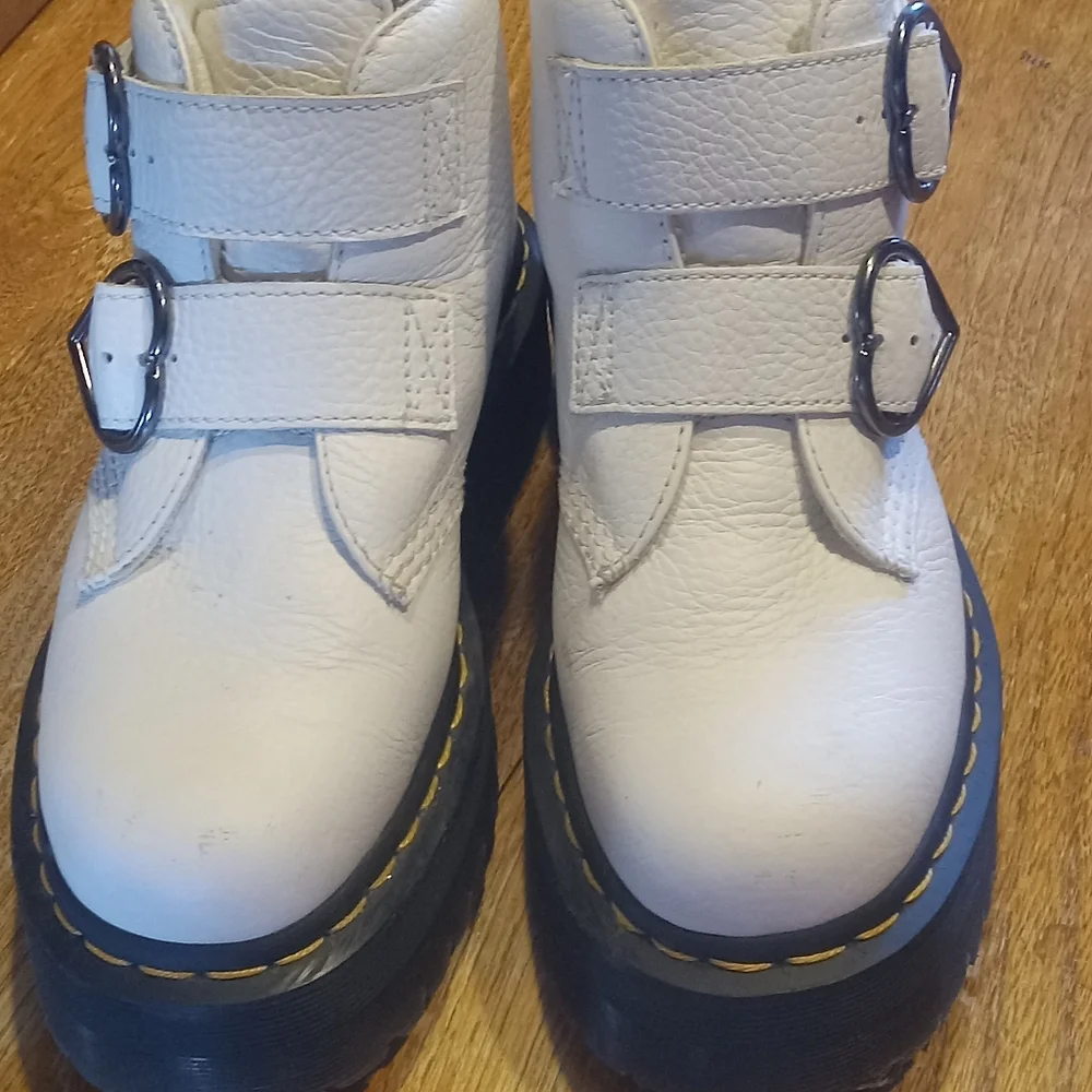Dr. Martens White Heart Buckle Ankle Boots